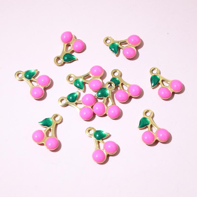 20pcs 10x7mm Stainless Steel Enamel Cherry Cherries Charms Pendant Stainless Steel DIY Jewelry Making Accessories Findings