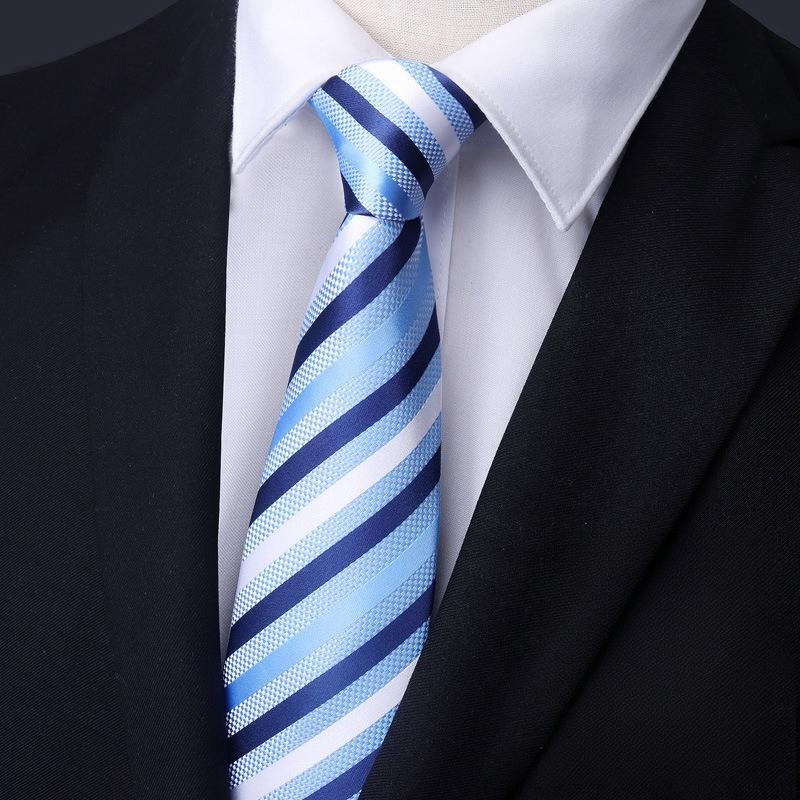 Elegant 8CM Lazy Ties Blue Black Red Striped Men Shirt Business Dress Zipper Tie Neckties Accessories Wedding Groom