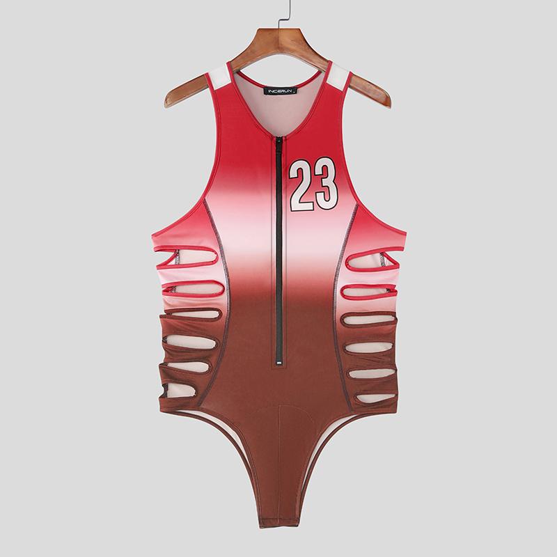 

INCERUN Мужской ремень Без рукавов Градиентный принт букв Вырезы Брифы Боди Комбинезоны XL