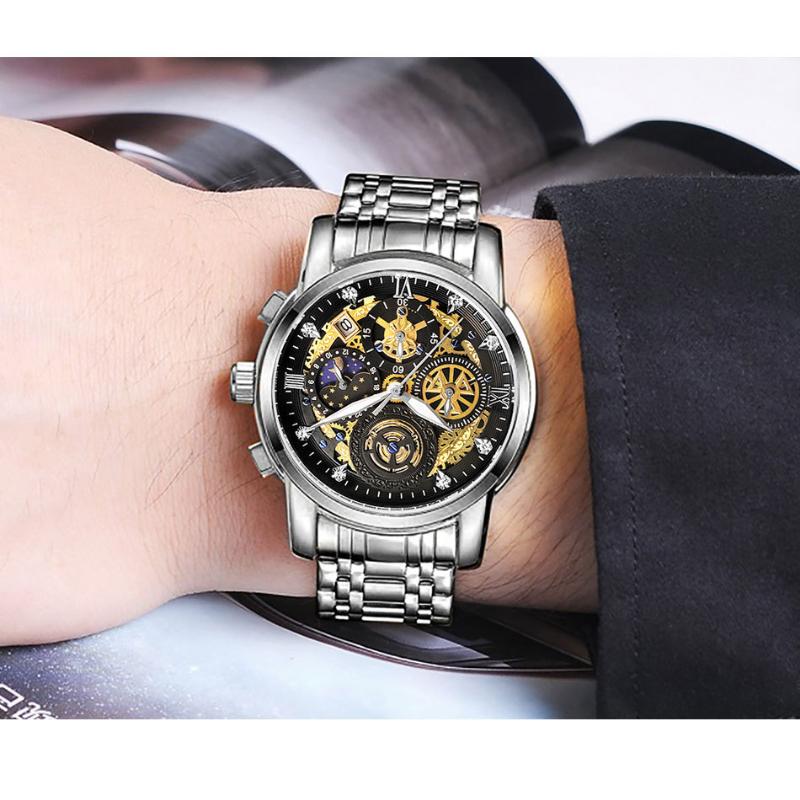 WWOOR Skeleton Watch Trendy Business Men's Watches Waterproof Fashion Quartz Men's Watches