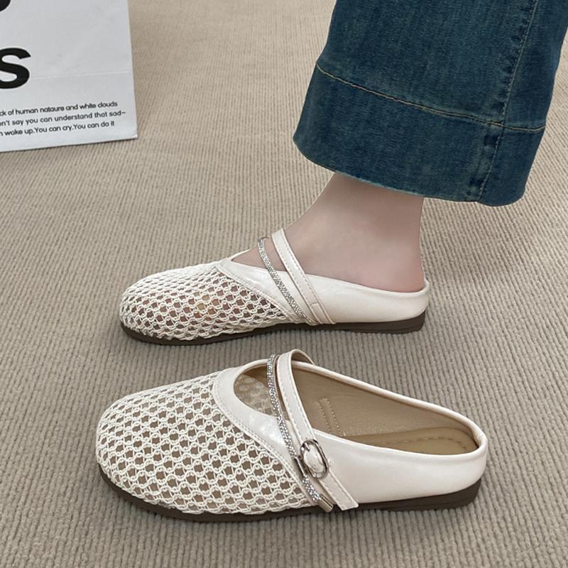 

CRLAYDK Модные мюли для женщин, сетчатые, с вырезами, без задника, лоферы, слипоны, плоские, повседневные, для ходьбы, ленивые шлепанцы, шлепанцы с пряжкой 40