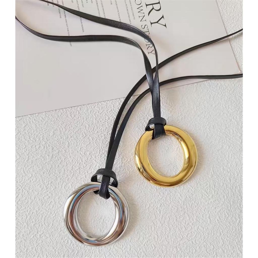 Tooxika Simple Light Luxury Design O-ring Pendant Necklace Leather Cord Adjustable Long Jumper Chain Women