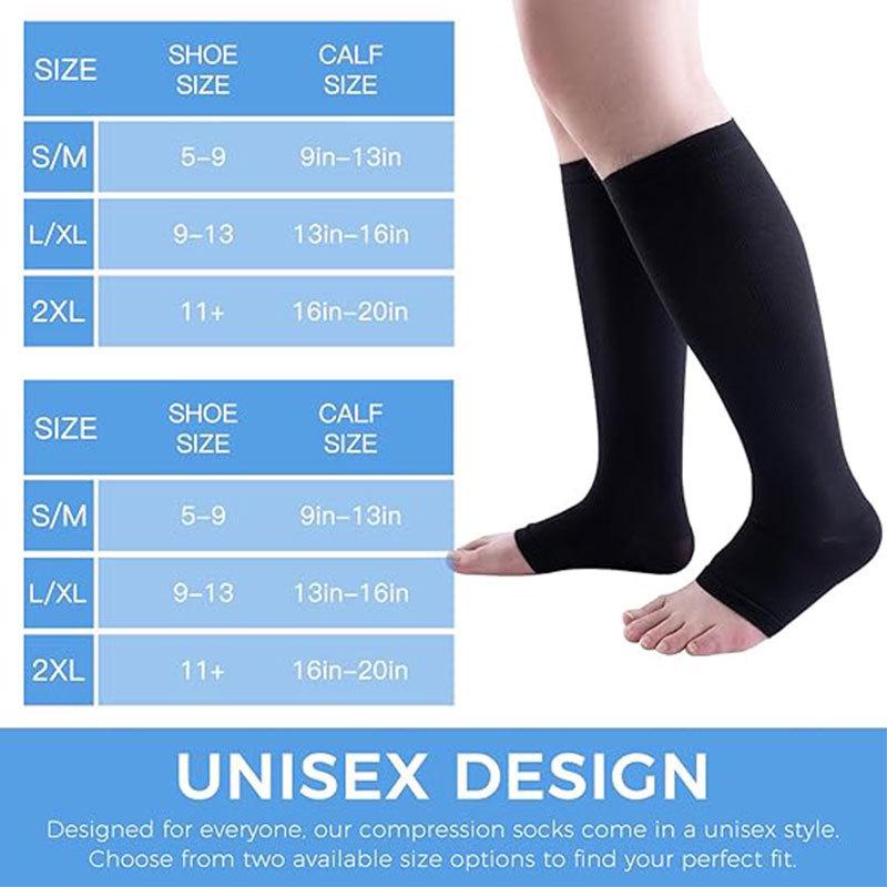 Unisex Open-Toe Knee-High Compression Socks, Double Set, Non-Slip Sports Pressure Socks