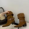 ShanGguLi French thick heel belt buckle thin boots women's autumn new temperament versatile fashion short boots