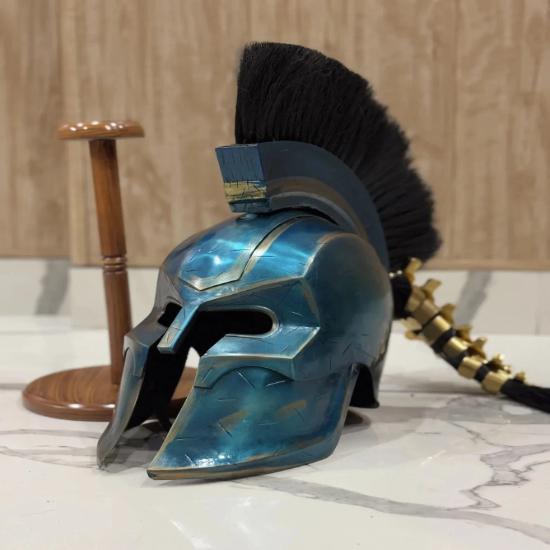 Elmo di Agamennone Ispirato al Film Odyssey – Armatura da Guerriero Greco in Acciaio Blu Fatta a Mano, Cosplay e Esposizione