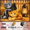 Three Kittens Snuggling by a Kerosene Lamp, a Cozy Countryside-style Puzzle, 500pcs/1000pcs, Made of High-quality Materials with Tight Interlocking Pi
