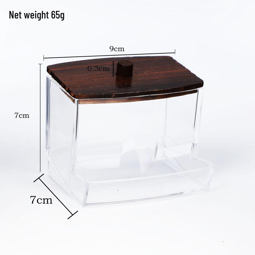 Diamond Pattern Cotton Pad Organizer with Wooden Lid - Multi-Purpose Desktop Storage Box