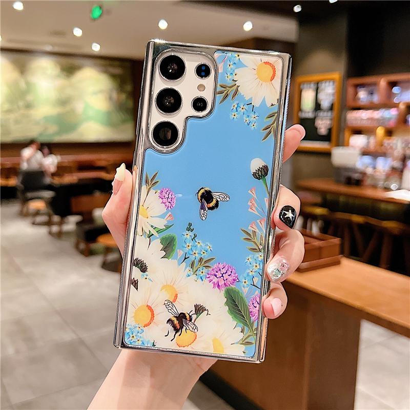 Bling Silver Frame Plating Flower Case For Samsung Galaxy A54 A34 A24 A14 A04S A53 A13 S23 Ultra S21 S22 Plus iPhone 13 14 Pro Max Soft TPU Cover
