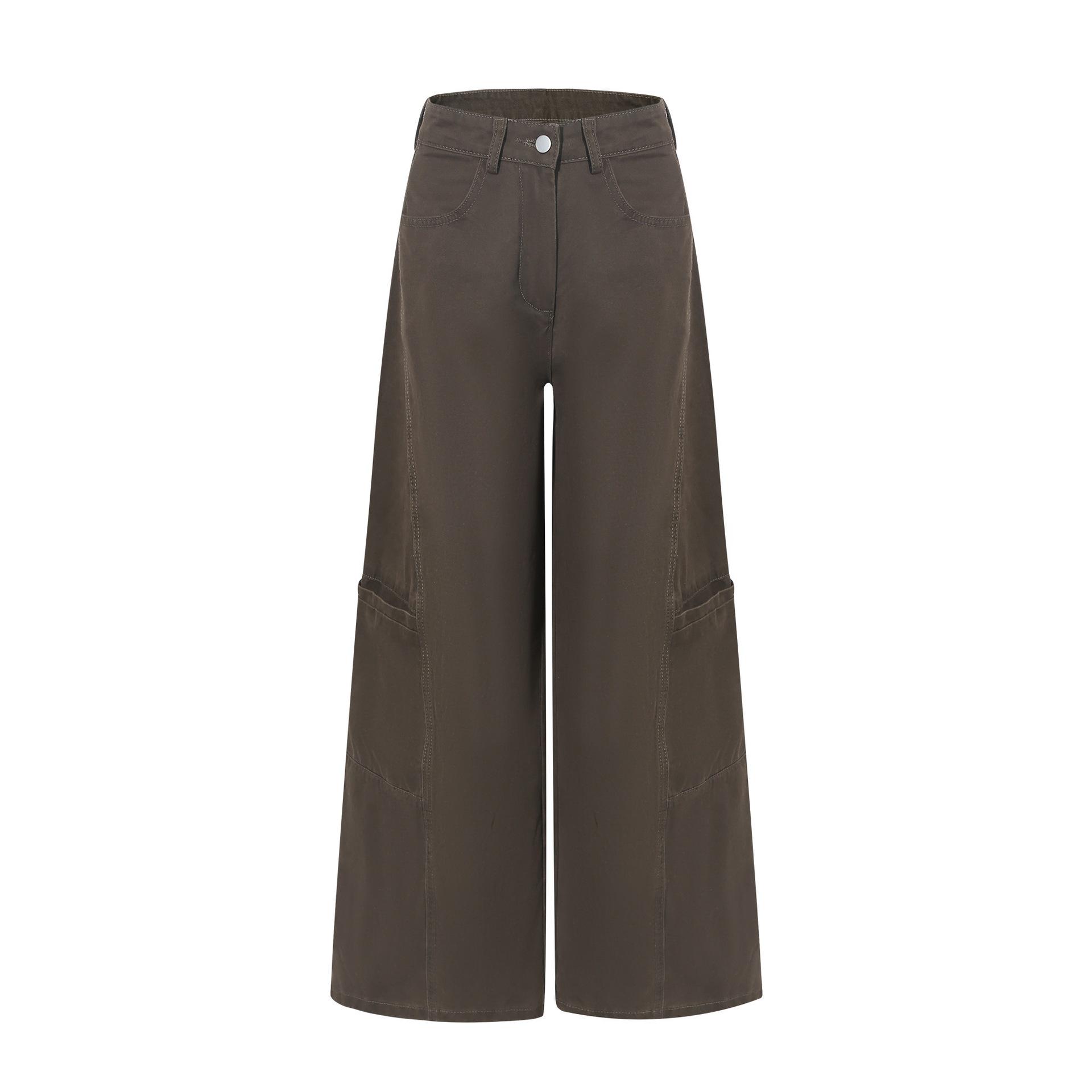 

Wild Berry Brown High-Waisted Wide-Leg Women s Jeans: New Autumn Loose Straight-Leg, Versatile American Style Long Pants L темно-коричневого