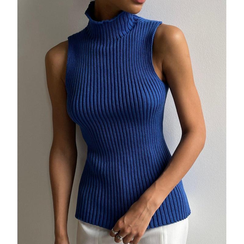 New Spring And Autumn Knitwear Women Clothing High-Neck Sleeveless Top Fashion Casual Sweater