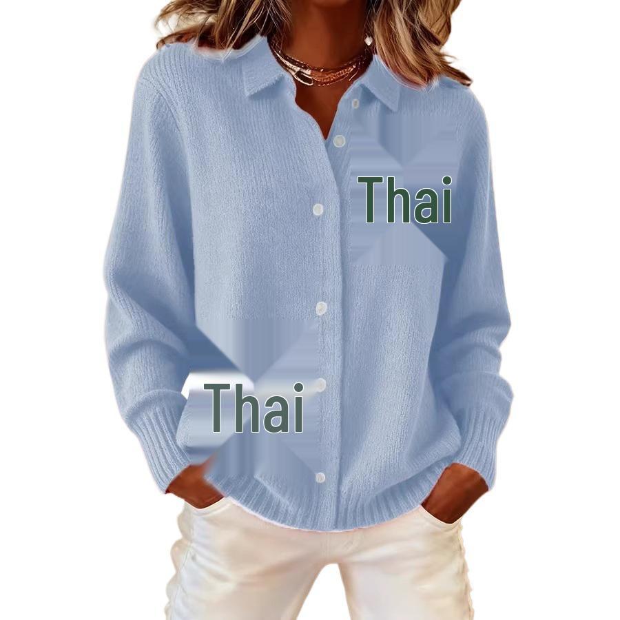 2025 Women's 3D Print Knit Lapel Cardigan - European & American Christmas Top for Autumn/Winter