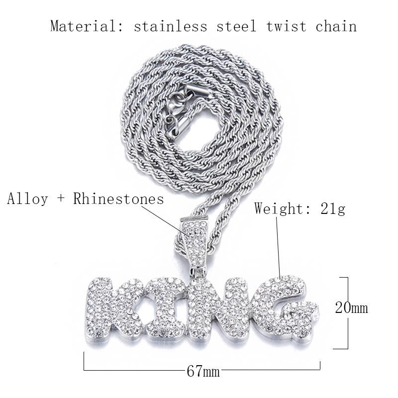 Men's Hip-Hop Diamond-Studded KING Pendant Necklace