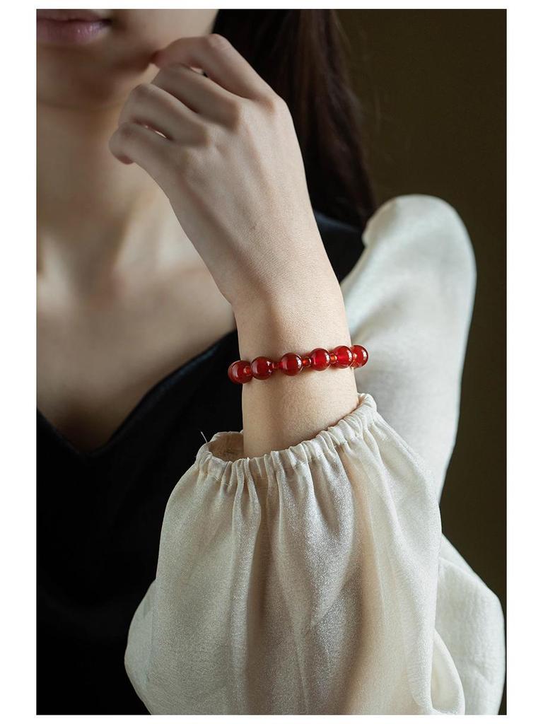 Xu Yan Style Rosy Red Agate Double-Wrap Bracelet, Skin-Brightening Cinnabar Hand String, Zodiac Gift