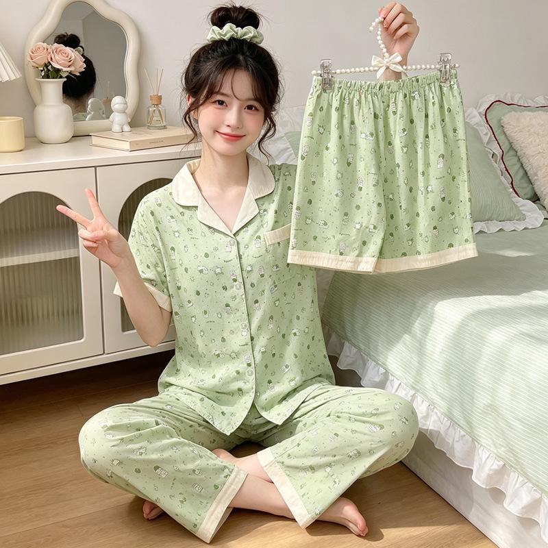 Leopard Print Love Heart Short Sleeve Pajama Set: Women's Summer Cloud Cotton Three-Piece Loungewear