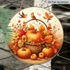 2D Flat, 1pc Vintage Autumn Harvest Aluminum Wall Decor - Rustic Style Pumpkin and Bird Decoration, Round Farmhouse Sign with Leaf Pattern, Suitable