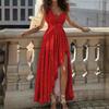 Women's One Shoulder Sleeveless Maxi Dress Slim Fit High Rise Glitter Solid Asymmetrical Slit Evening Gown