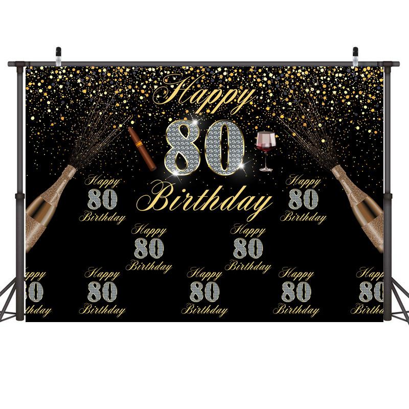 7x5ft Happy 18th 40th 50th Birthday Backdrop Black Gold Balloons Golden Glitter Sparkling Stars Men Women Baby Party Backdrop