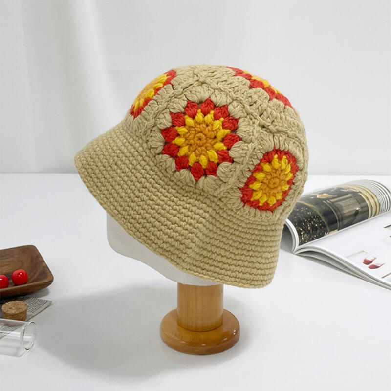 Women s Flower Crochet Kitsch Knit Bucket Hat C6561_Green