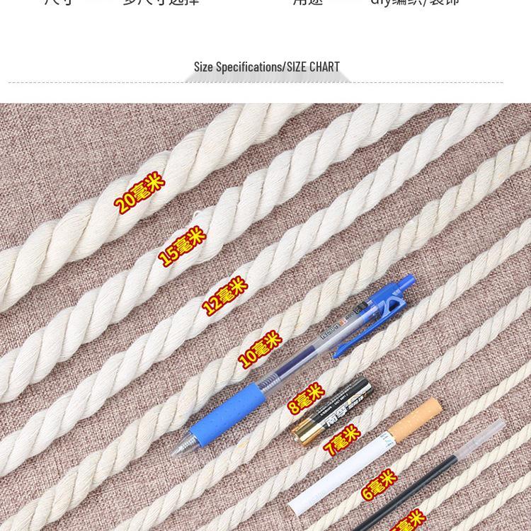 Sturdy Handmade Three-Strand Cotton-Hemp Rope for DIY Projects - Thick White Binding or Air Conditioner Water Pipe