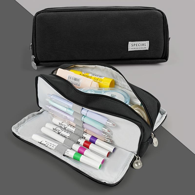 Macaron Color Double Zipper Large Capacity Pencil Bag - Dirt-Resistant Square Stationery Case for Students