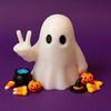 Modern Ghost Table Decor Halloween Figurine with Peace Sign, Spooky White Matte Statue, Cute Tabletop Ornament for Shelf, Party Gift One-piece Printed
