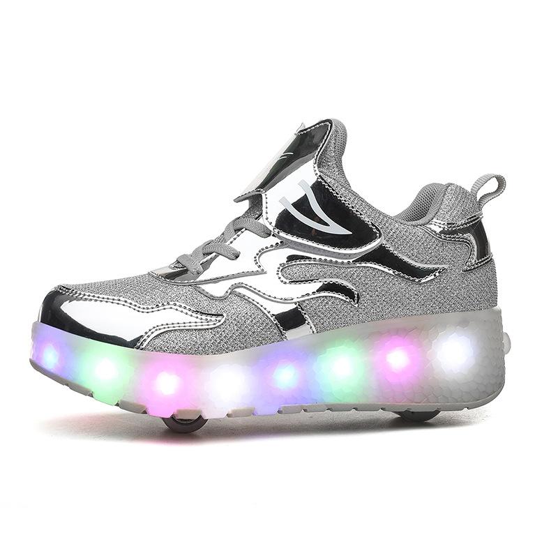 

Детская обувь Runaway Shoes для мальчиков, светодиодная светящаяся обувь для зарядки через USB, для девочек, для занятий спортом на открытом воздухе, для студентов 40 серебряный