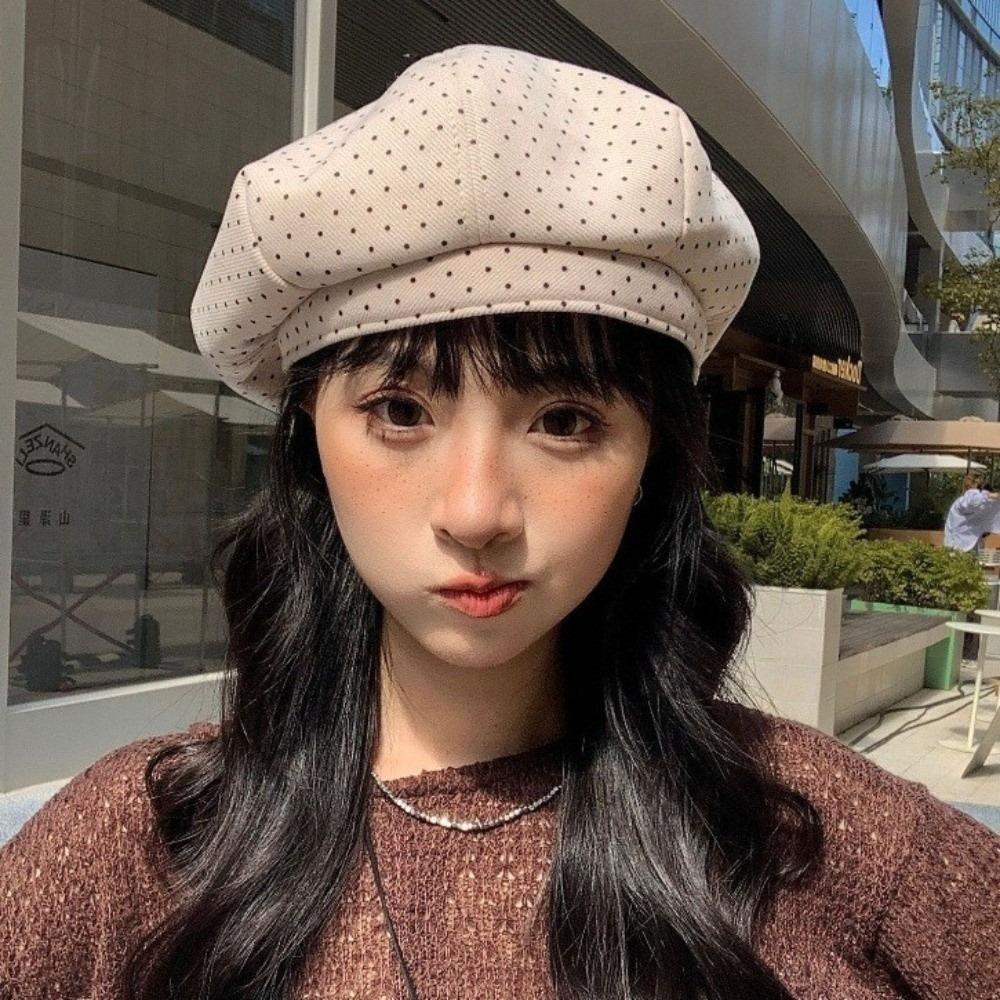 Keep Warm Women Painter Hat Cotton Women Octagonal Cap Cool Polka Dot Beret Hat  Ladies
