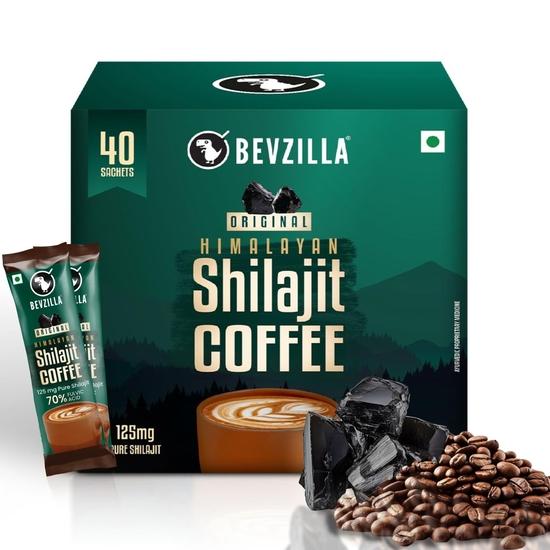 Bevzilla Himalayan Shilajit Coffee Powder Sachets | 100g (40 Sachets x 2.5g) | 70% Fulvic Acid |  Stamina Booster | 40 Cups | For Men & Women