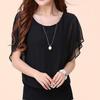 Women Fashion Batwing Blouse Oversized Chiffon Tops Loose Causal Plus Size Ladies Blouse Summer Solid Color Round Neck Short Sleeve