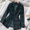 Women's Spring & Autumn Cross-Grid Blazer: Korean Business Casual British Style