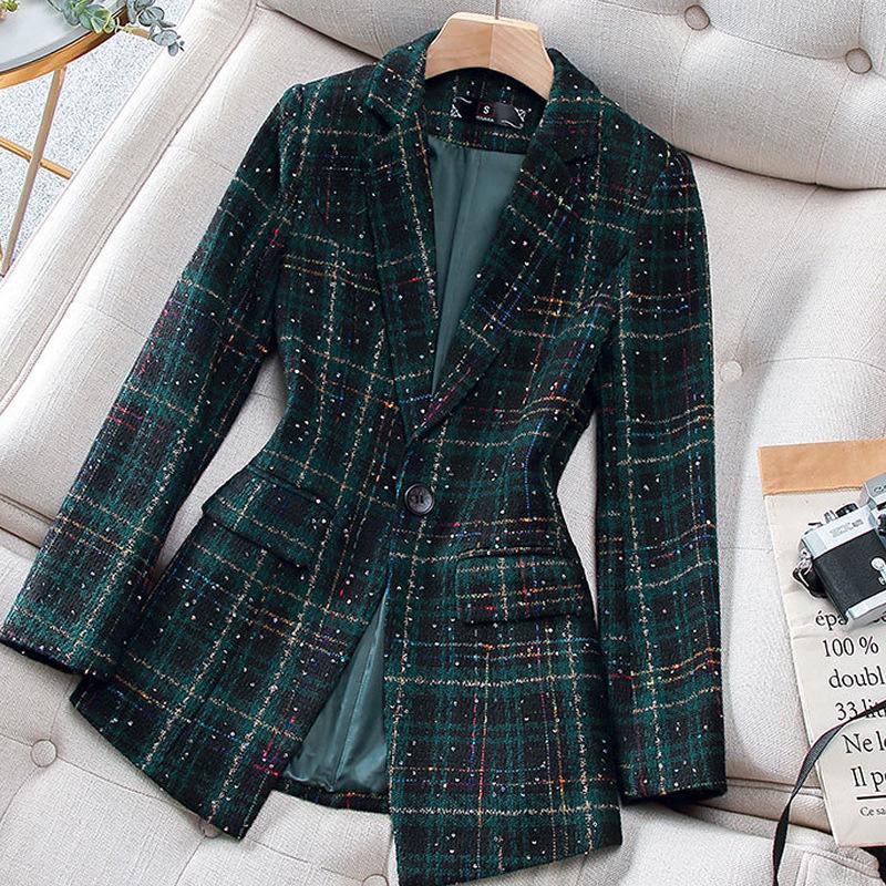 Women's Spring & Autumn Cross-Grid Blazer: Korean Business Casual British Style