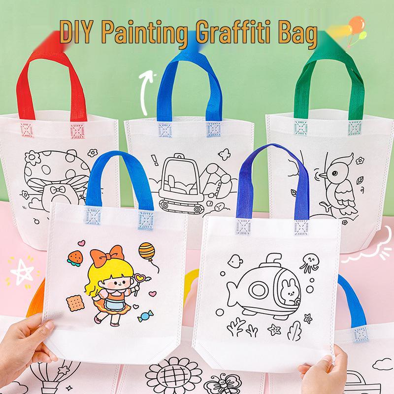 Kids' DIY Graffiti Handbag: Non-Woven Cartoon Painting Bag for Kindergarten Gifts