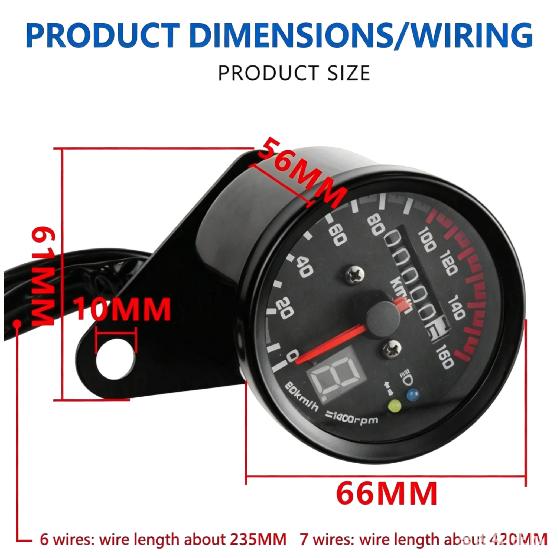 Universal Motorcycle LED Speedometer with Gear Indicator, Retro Modified Meter for Harley, Steed, Diwang
