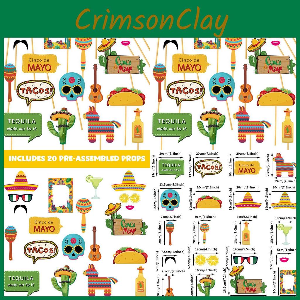 Mexican Booth Photo Props Set Of 20 For Celebrations And Decorations Party