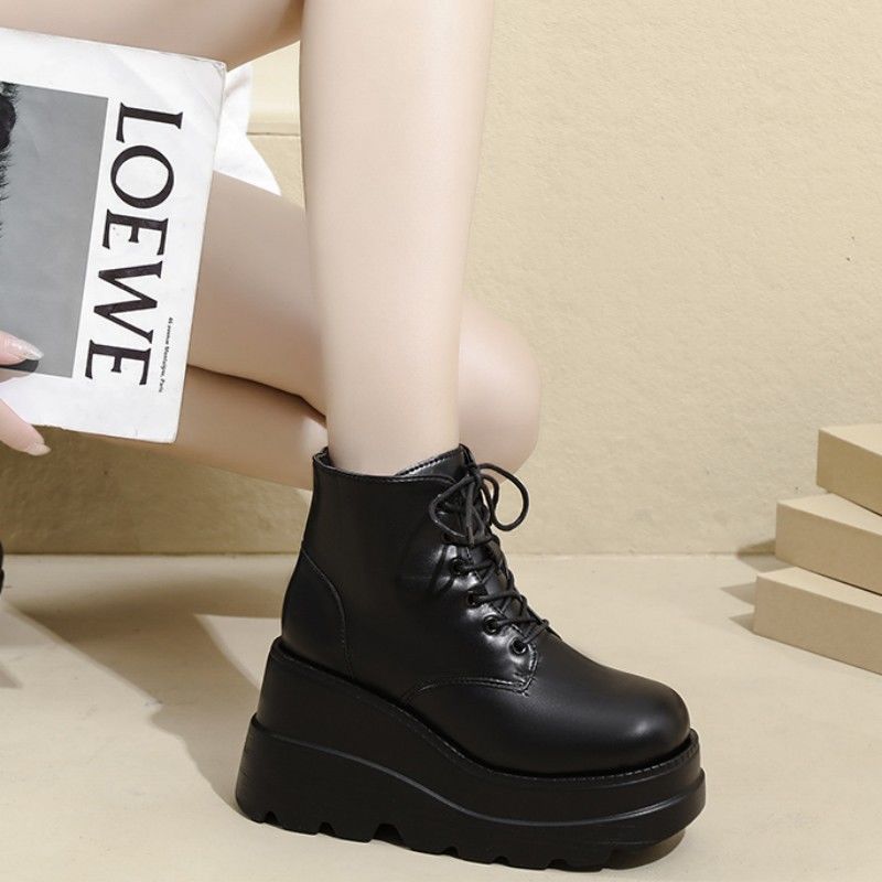 Wedge Heel Cos Heightening Shoes 10cm Muffin Sole Martin Boots Spring and Autumn British Style Short Boots Women's Short Boots Heightening Shoes