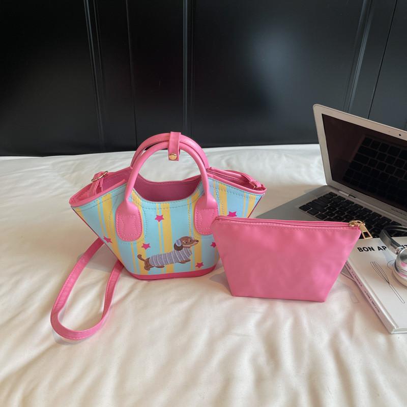 Dachshund Dog Cute Embroidered Striped Star Pattern Women Casual Bag Shoulder