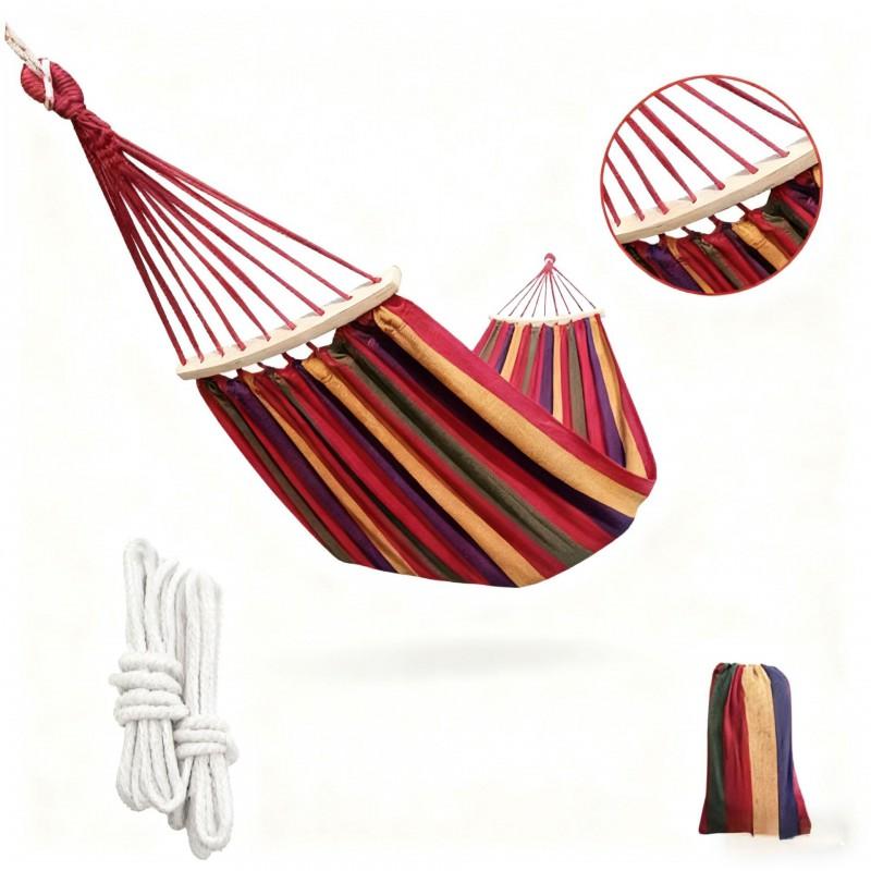 Heavy Duty Canvas Hammock With Curved Rod Outdoor Camping Swing Single Double Person Anti-Tip Design