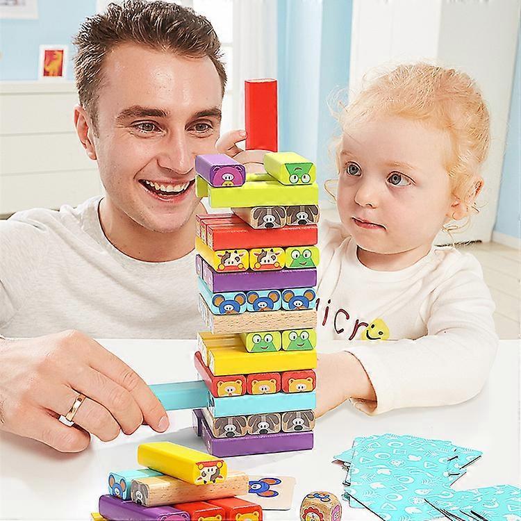 Wooden Tumble Tower Game with Animals & Colors, Educational Family Board Game for Kids Ages 3-9, Creativity & Cognitive Skills Booster Gift for Boys G