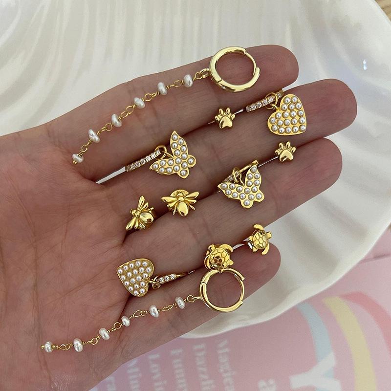 Elegant European & American Hot-Selling Pearl Butterfly Heart Dangle Studs