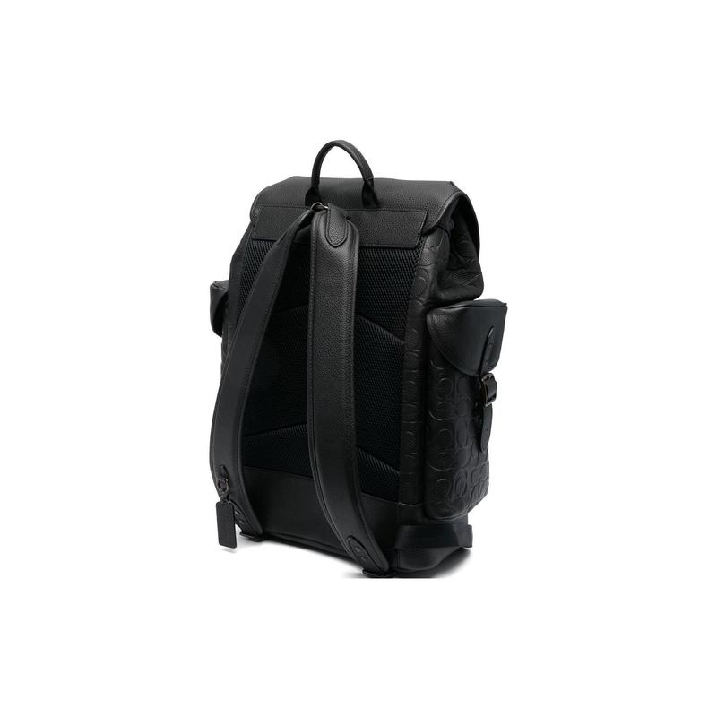 COACH Hitch 31 drawstring and buckle closure logo embossed cow leather backpack backpack large size men's black