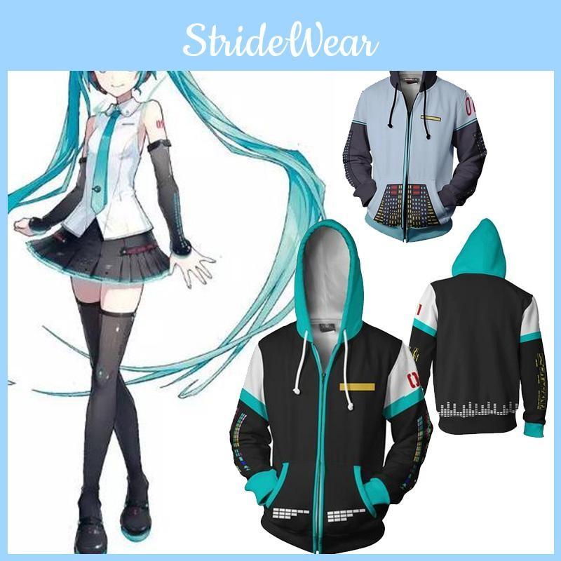 Miku Anime Hatsune Vocaloid Hoodie Zipper Sweatshirt Cosplay Costume Jacket Coat