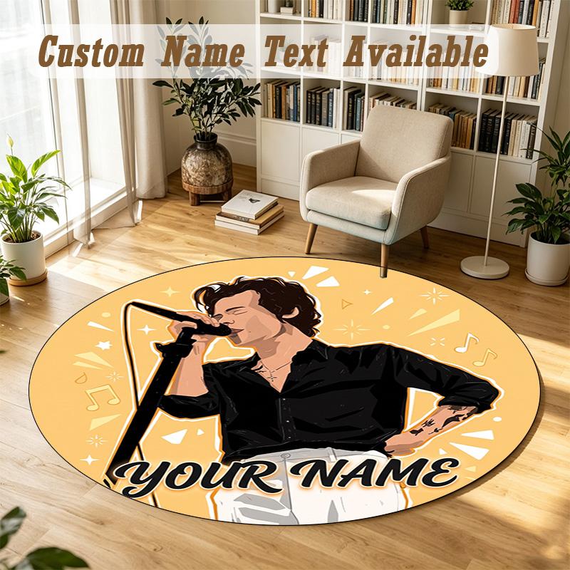 Round Rug Custom NameHarry Styles Pattern Non Slip Carpet Home Floor Decor