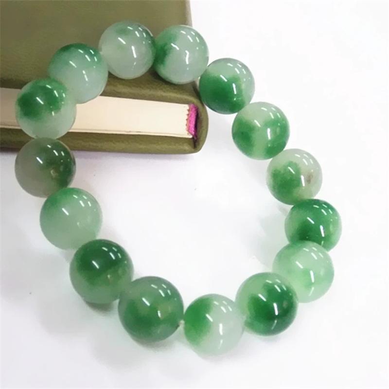Natürliches grünes Jade-Armband 10 mm schwimmende florale Perlensträhne, chinesischer Hetian-Jade-Schmuck, elegantes Geschenk für Frauen
