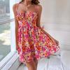 TK Women's Vacation Style Dress Spring and Summer New Seaside Vacation Floral Square Collar Suspender Dress