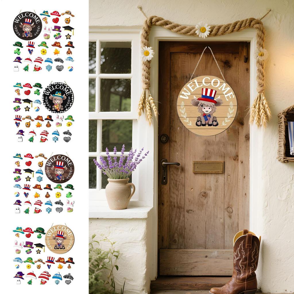 Outdoor Welcome Sign Interchangeable Highland Cow Welcome Sign Set Holiday Decor For Fall Home Bedroom Office Store Housewarming