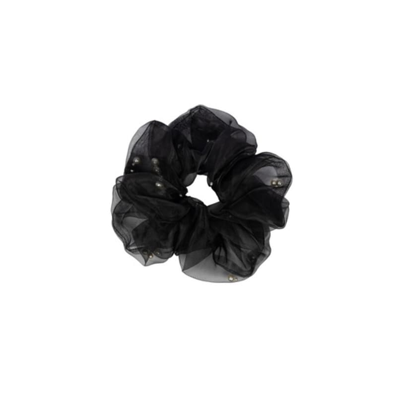 LILYKORI [New Color]Black Hair Scrunchie With Pearl