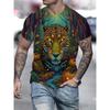 Men's T-shirt Men's Fashion Leopard Print Animal Print Casual Short Sleeved Round Neck T-shirt Loose Top
