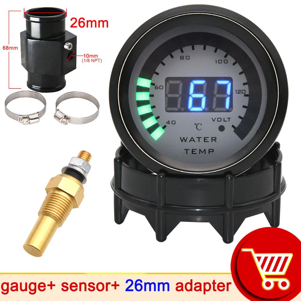 52mm Black Shell Auto Car Water Temperature Gauge Temp Meter 40-140 Celsius with Water Temp Sensor 10mm Thermometer Adapter