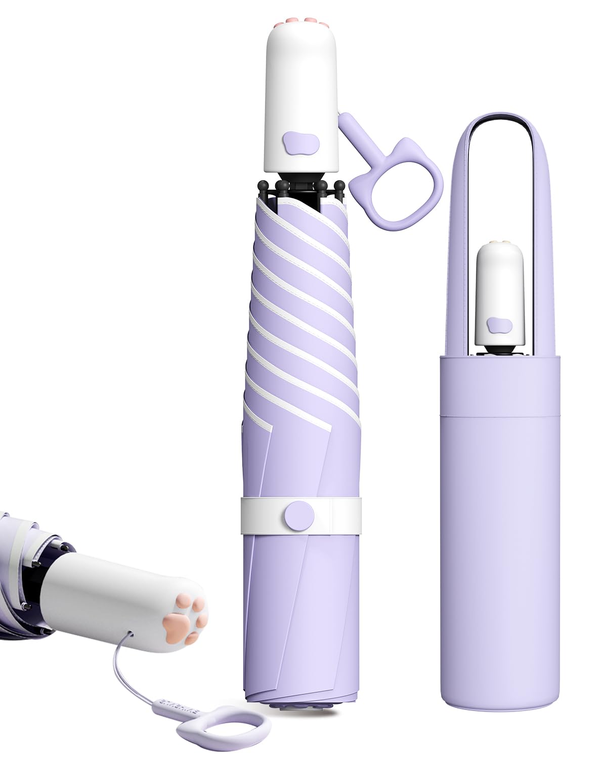 

Зонт с УФ-защитой, складной, автоматический, с принтом кошачьей лапки, подходит для солнца и для дня рождения, включает чехол для хранения, зонтик, защита, 100% блокировка, зонт, фиолетовый