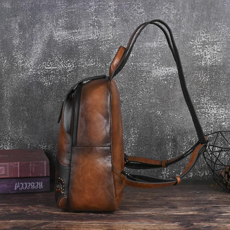 Johnature Embossed Vintage Backpack Versatile Women's Leather Bag Large Capacity Travel Backpacks